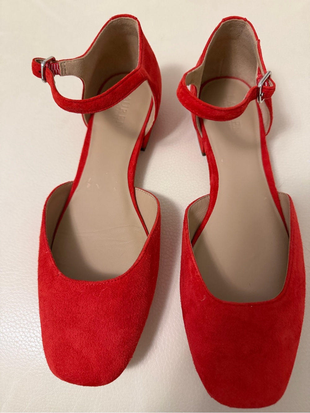 Ralph Lauren Red Suede Ankle-Strap Flats